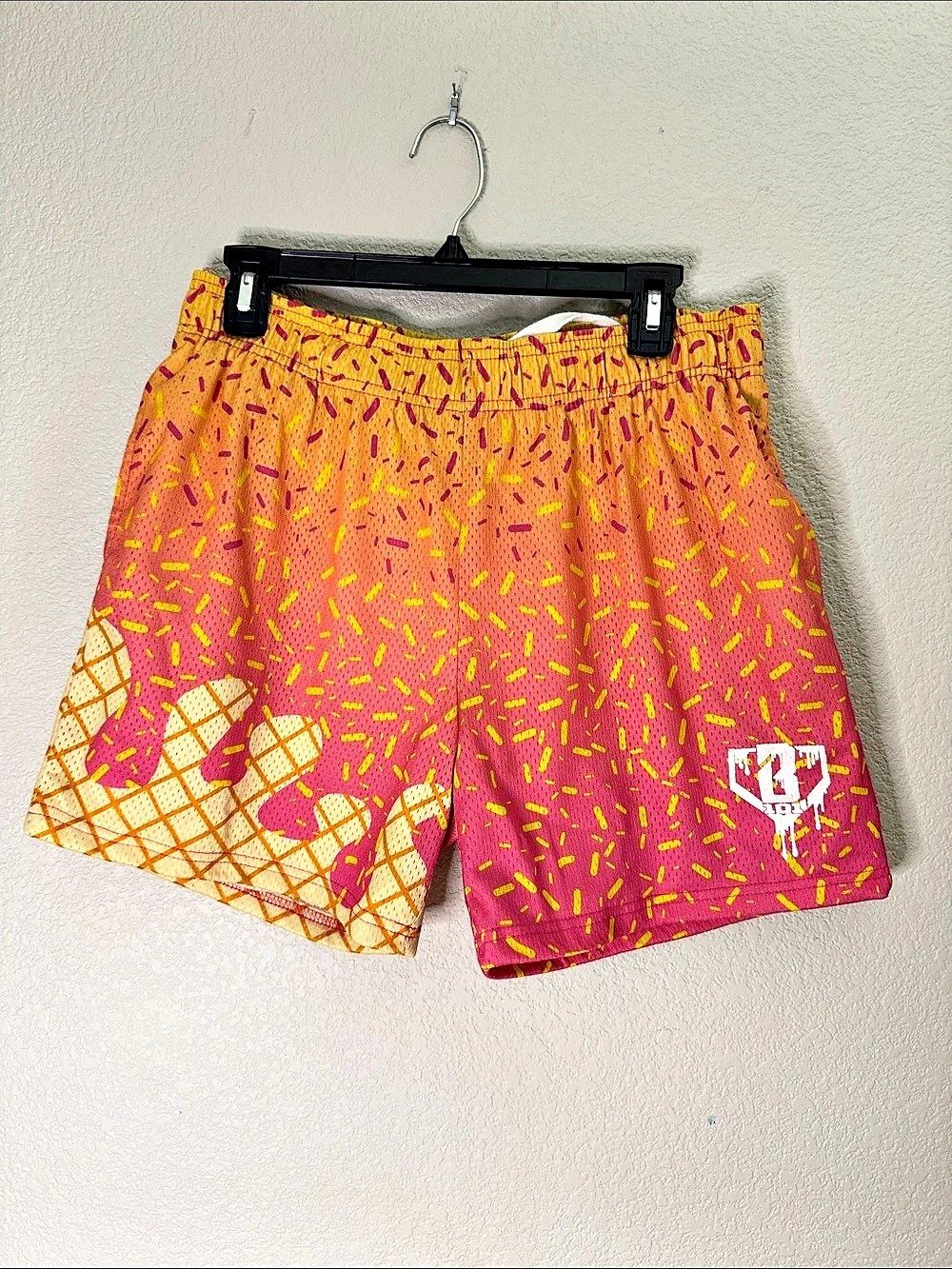 Baseball Lifestyle 101 adult athletic shorts - pink/orange ombre ice cream - siz